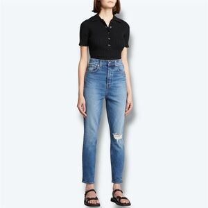 NWT GRLFRND High Rise Blue Distressed Slim Jeans